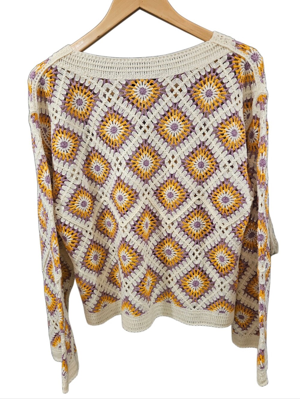 Desigual Crochet Granny Square Sweater Pullover Large Boho - Picture 6 of 9